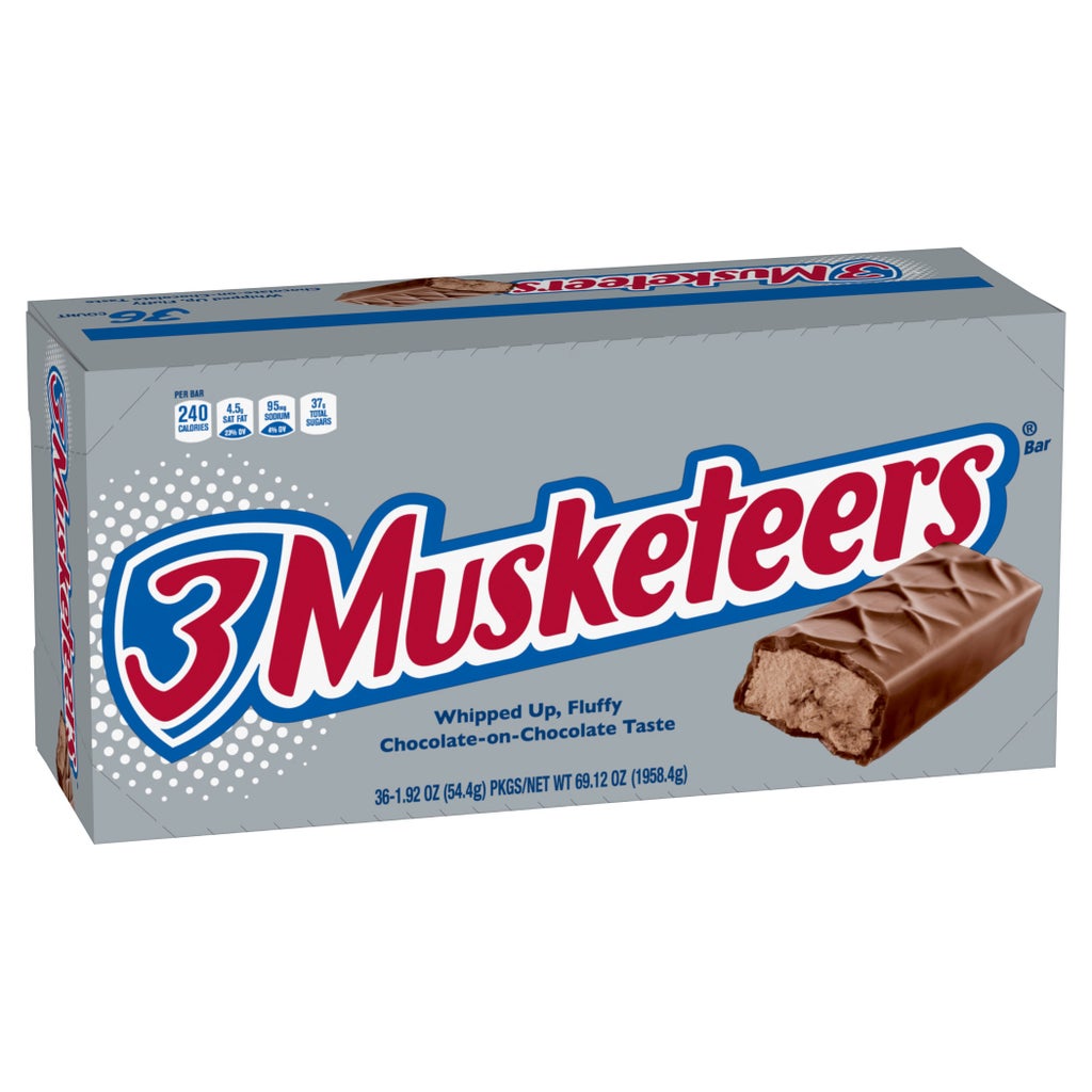 3 Musketeers Chocolate Candy Bar, Full Size, 1.92 oz, 36-count