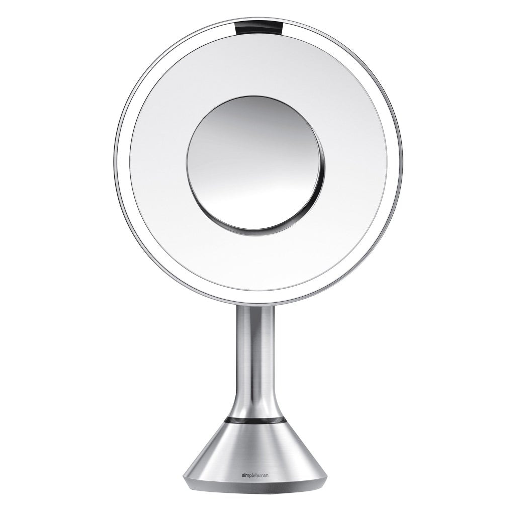 [color:silver] simplehuman 8” Round LED Sensor Mirror with 5x and 10x Magnification - Silver - image 1