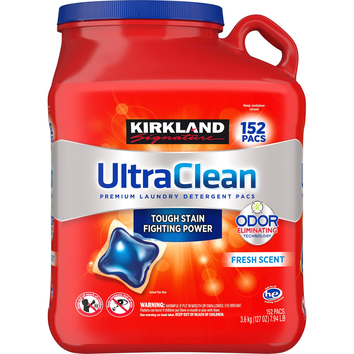 Kirkland Signature Pacs Laundry Detergent, Ultra Clean, HE Compatible, Fresh Scent, 152 ct