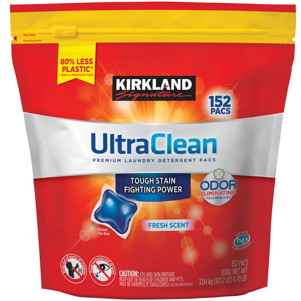 Kirkland Signature Pacs Laundry Detergent, Ultra Clean, HE Compatible, Fresh Scent, 152 ct - image 2