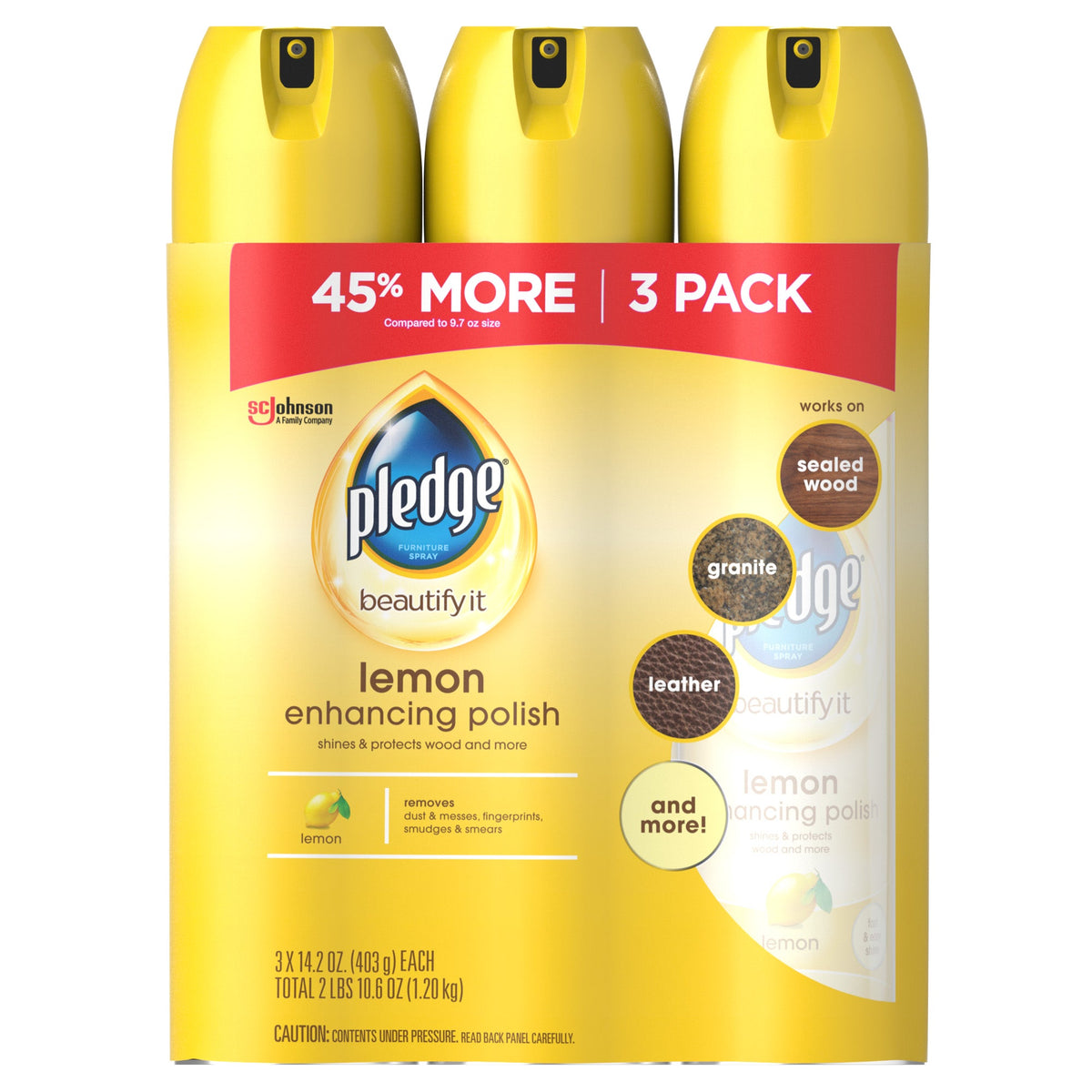 Pledge Enhancing Polish, Lemon, 14.2 oz, 3 ct
