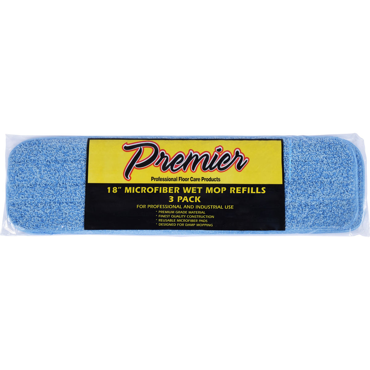 Premier Microfiber Wet Mop Refill for 18" Frame, Blue, 3 ct