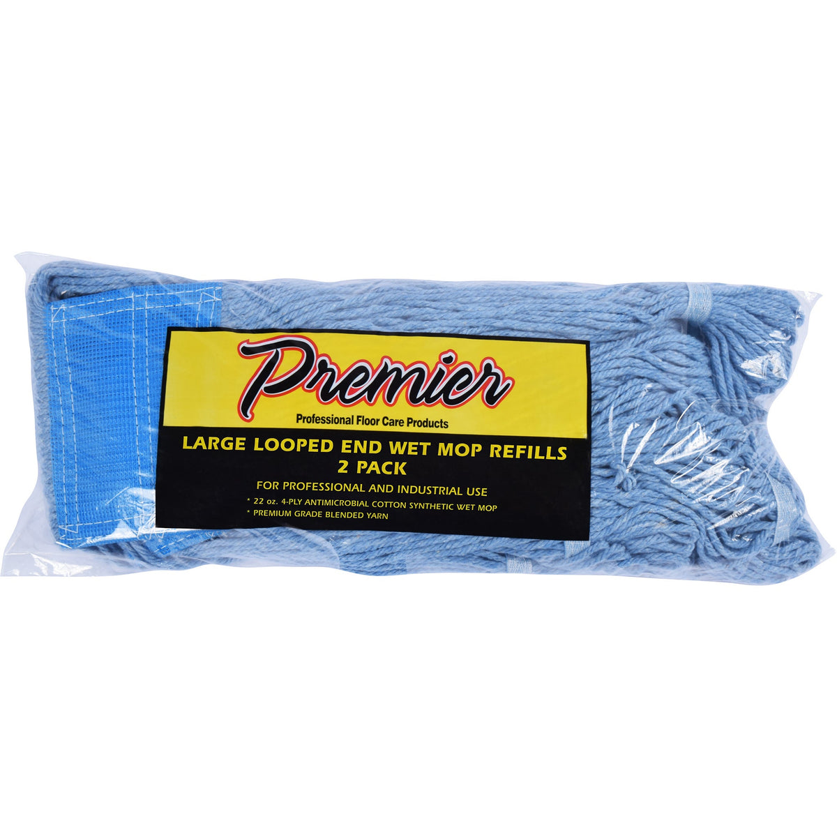 Premier Wet Mop Refill, Cotton, Large Looped End, Blue, 2 ct
