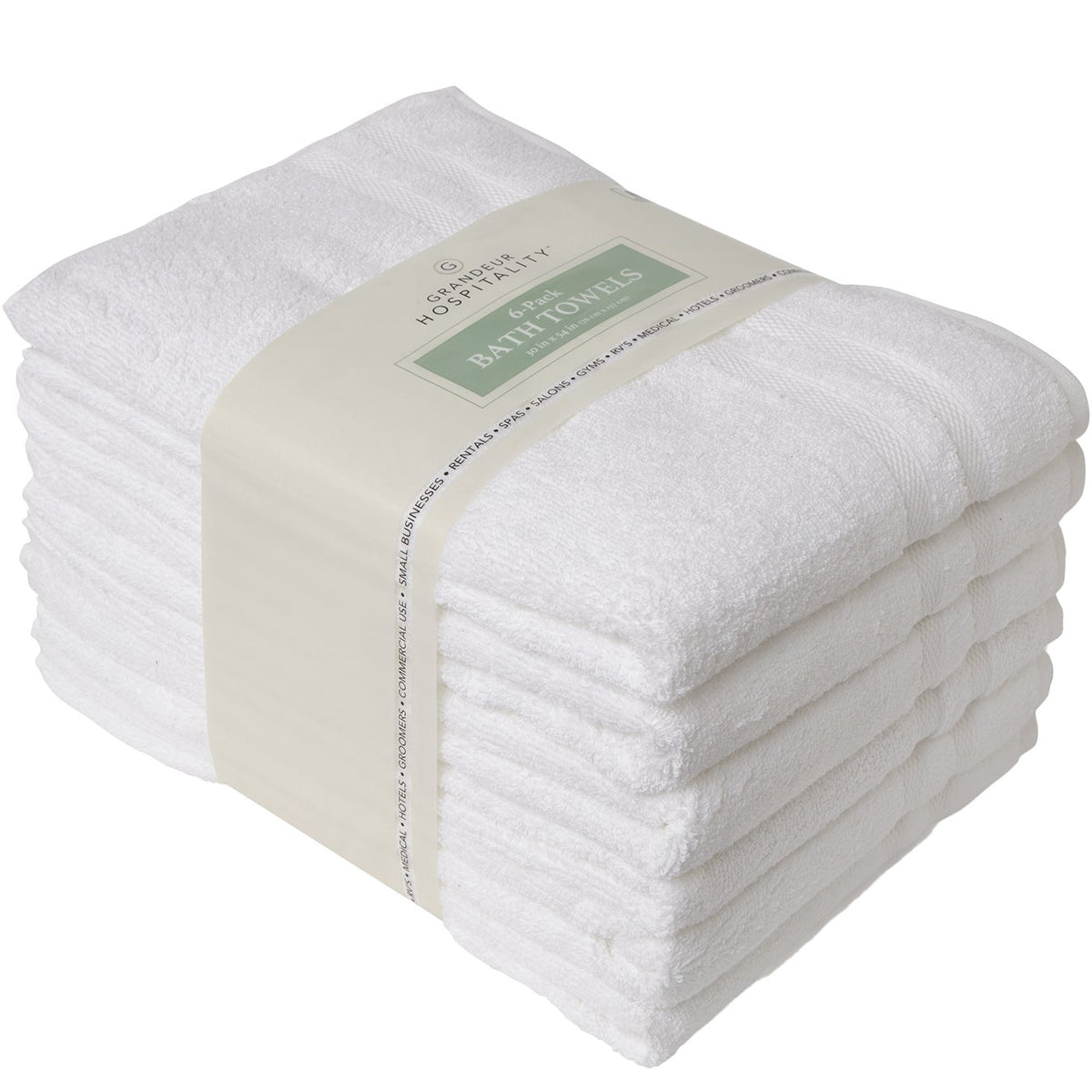 Grandeur Hospitality 100% Cotton Bath Towels, White, 6 ct - image 2