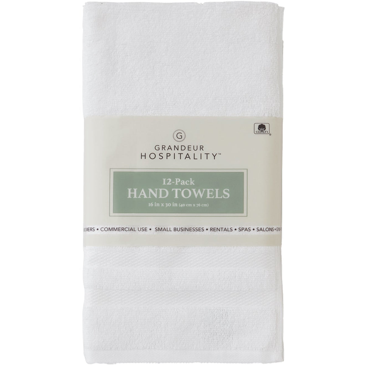 Grandeur Hospitality 100% Cotton Hand Towels, White, 12 ct