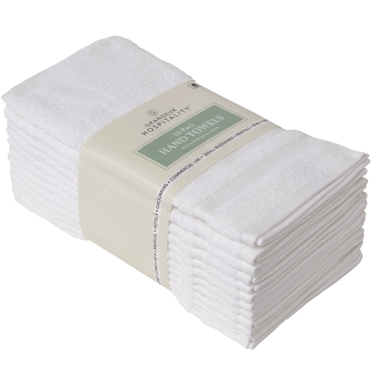 Grandeur Hospitality 100% Cotton Hand Towels, White, 12 ct - image 2