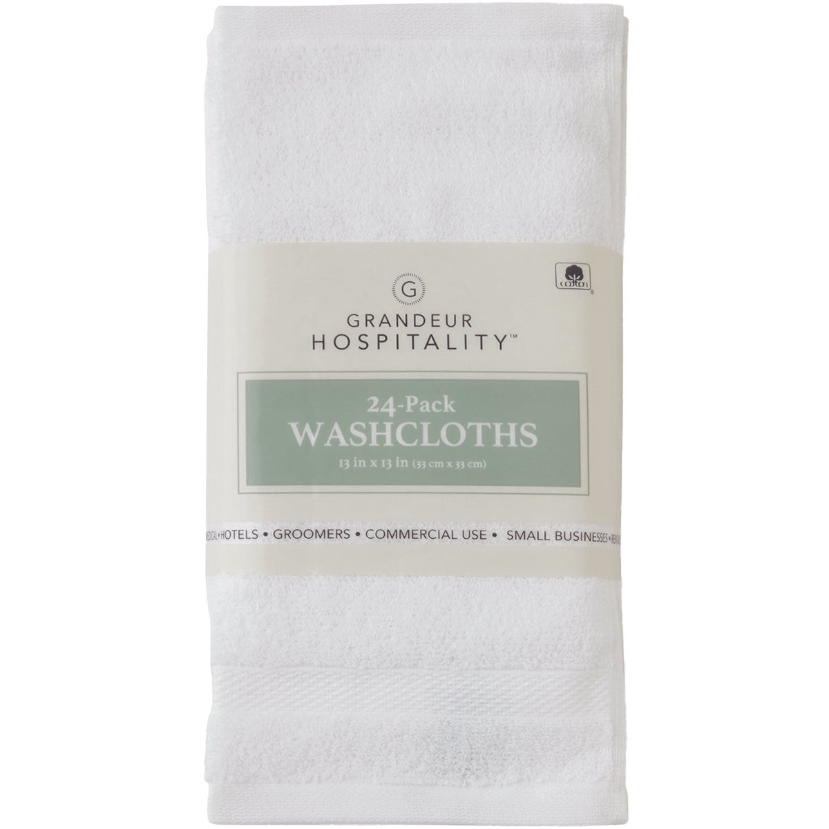 Grandeur Hospitality 100% Cotton Washcloths, White, 24 ct