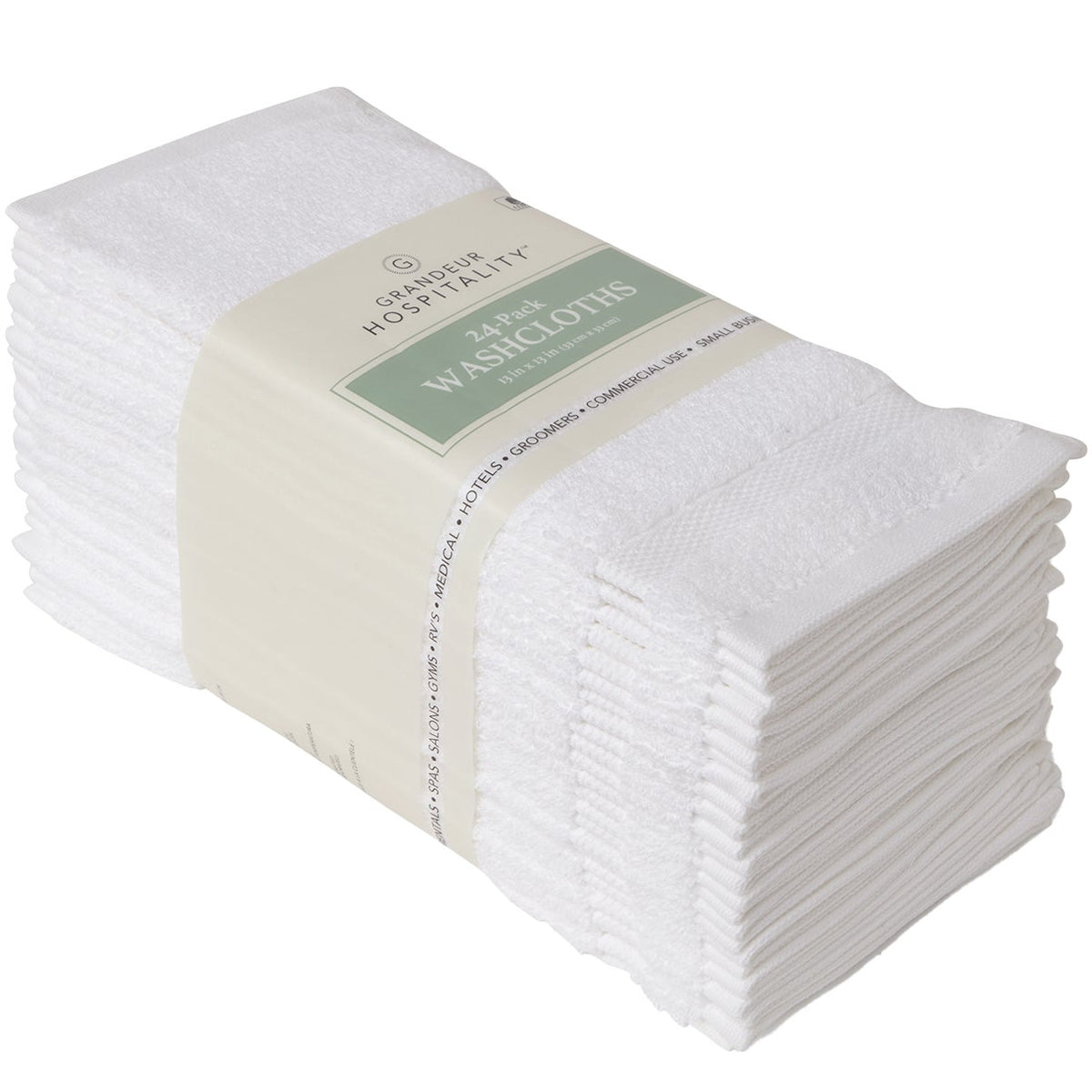 Grandeur Hospitality 100% Cotton Washcloths, White, 24 ct - image 2