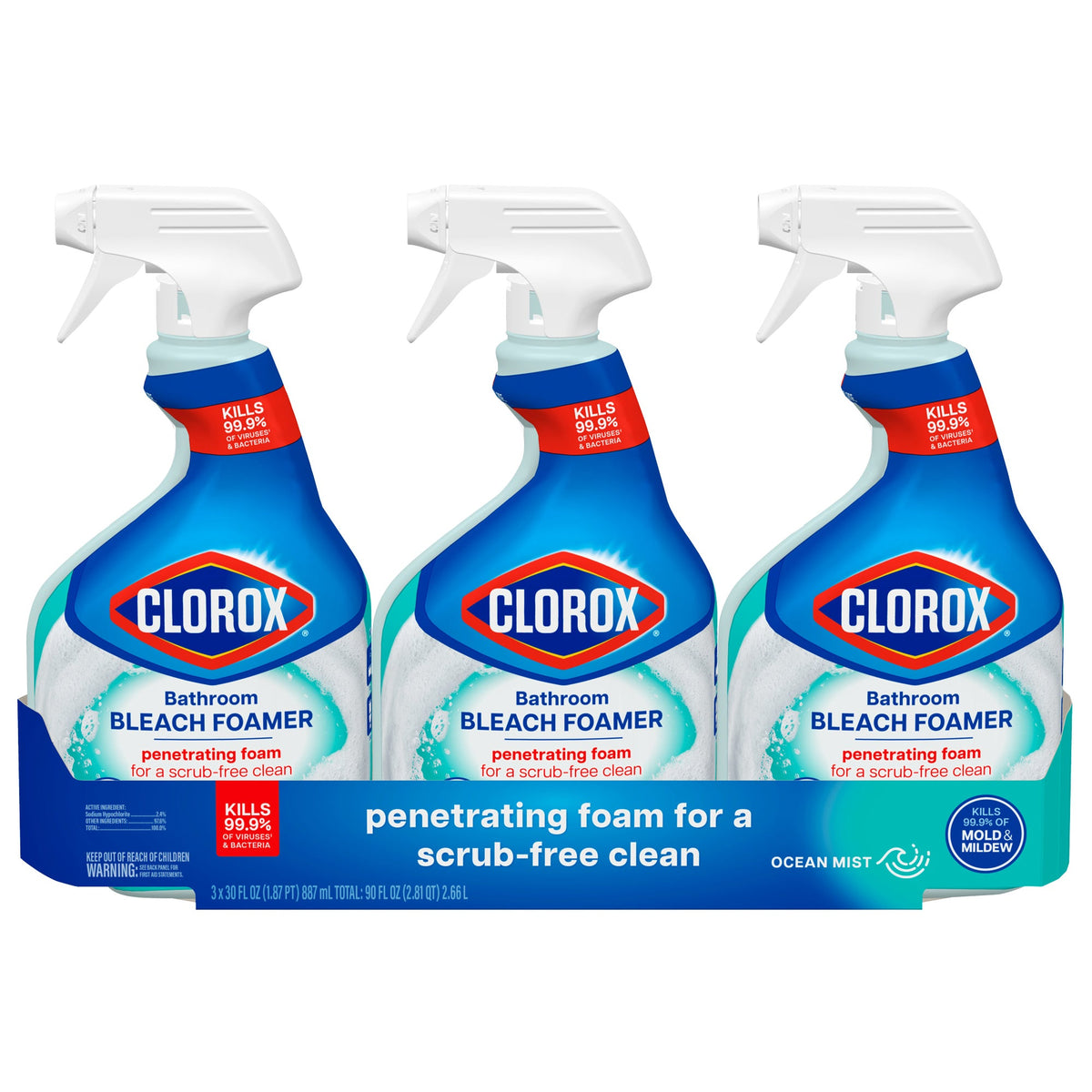 Clorox Bathroom Foamer with Bleach, OceanMist, 30 oz, 3 ct