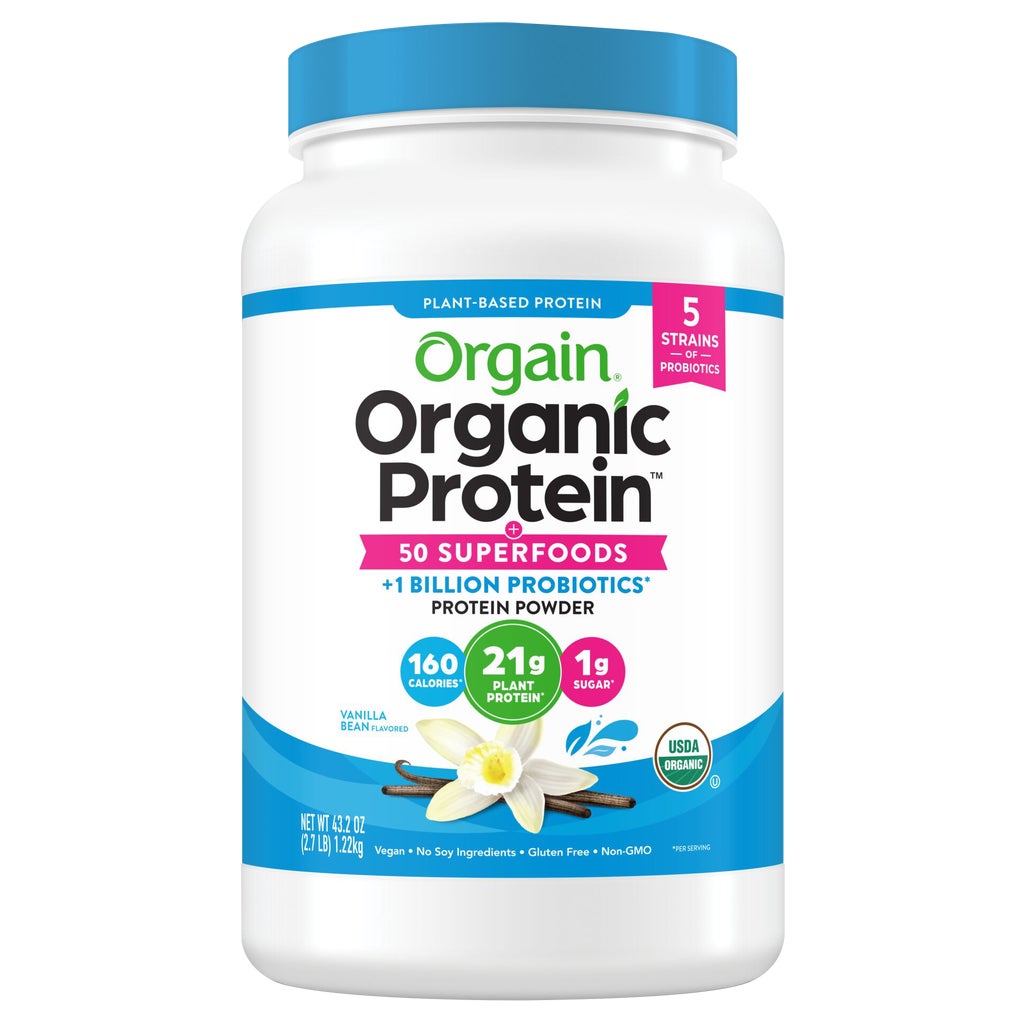 Orgain Organic Protein + 50 Superfoods Plant Based Protein Powder, 21g Protein, Vanilla Bean, 2.7 lbs