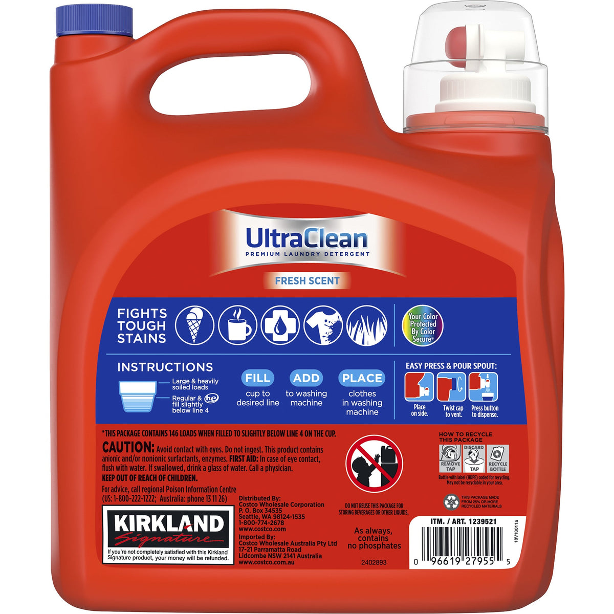 Kirkland Signature Liquid Laundry Detergent, Ultra Clean, HE Compatible, Fresh Scent, 146 Loads, 194 fl oz - image 2