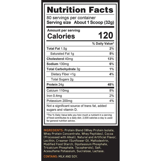 Optimum Nutrition Gold Standard 100% Whey Protein Powder, 24g Protein, 80 Servings, Chocolate