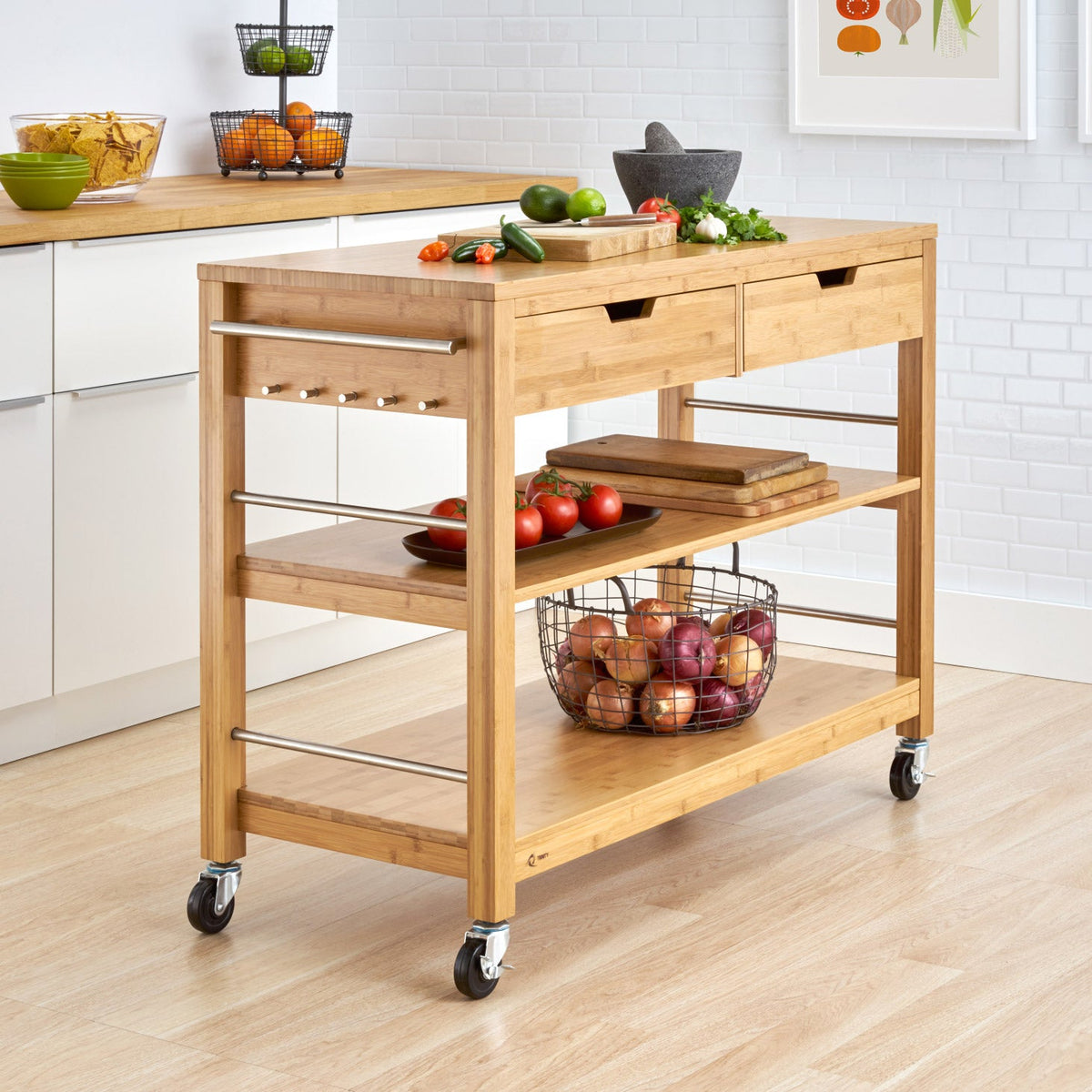 TRINITY 48” Bamboo Kitchen Cart with Drawers