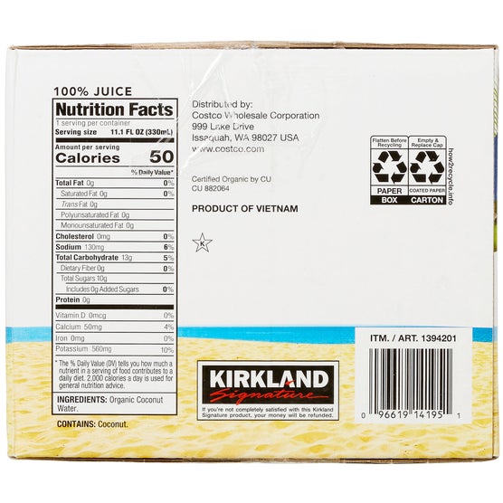 Kirkland Signature Organic Coconut Water, 11.1 fl oz, 12 ct