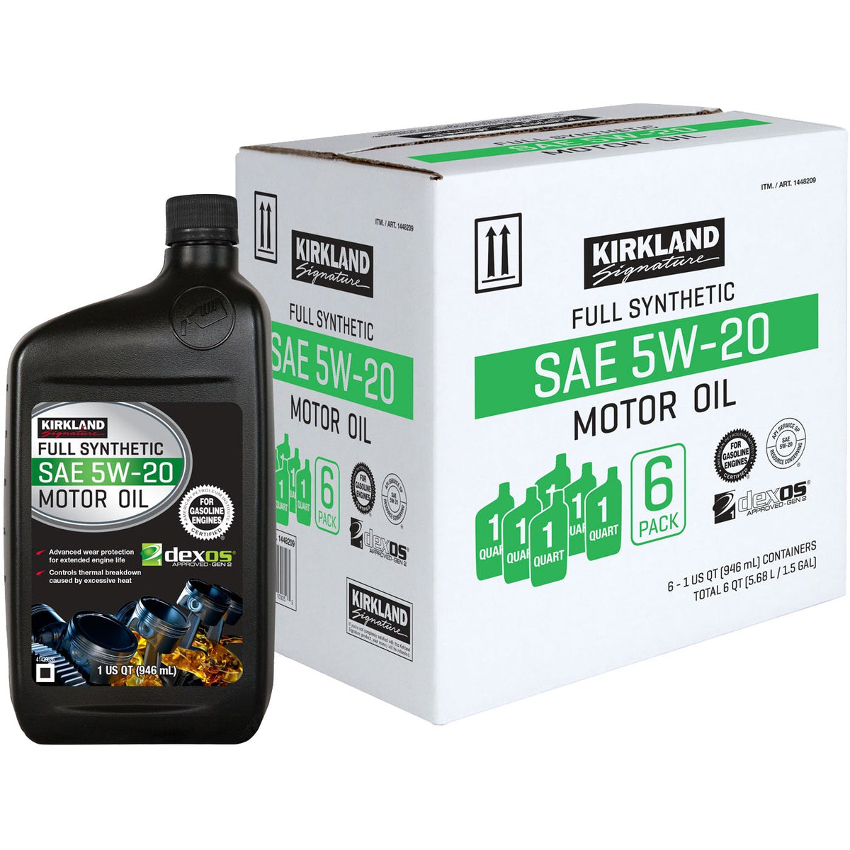 Kirkland Signature SAE 5W-20 Full Synthetic Motor Oil, 1 Quart, 6 ct