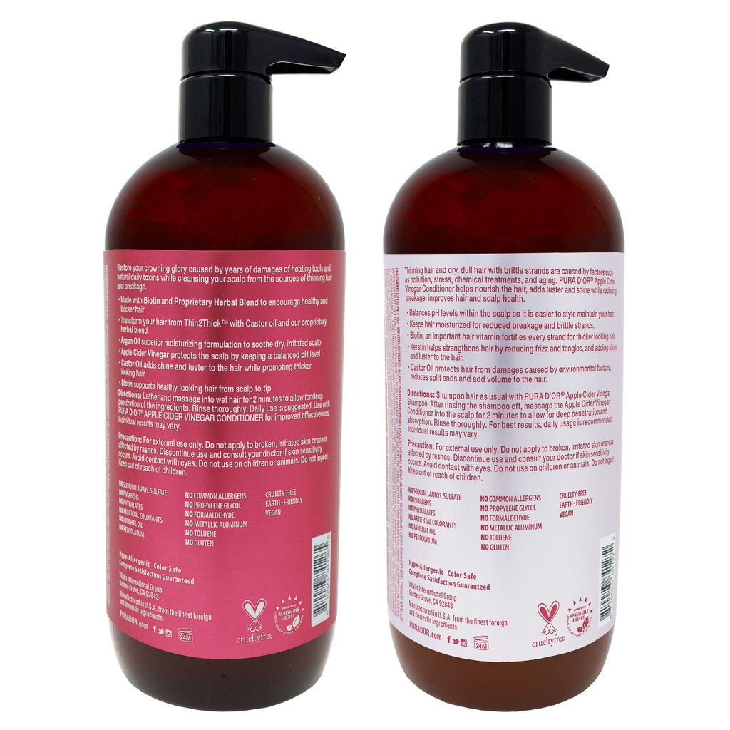 Pura d'or Apple Cider Vinegar Thin2Thick Clarifying and Detoxing Shampoo & Conditioner Duo - product image