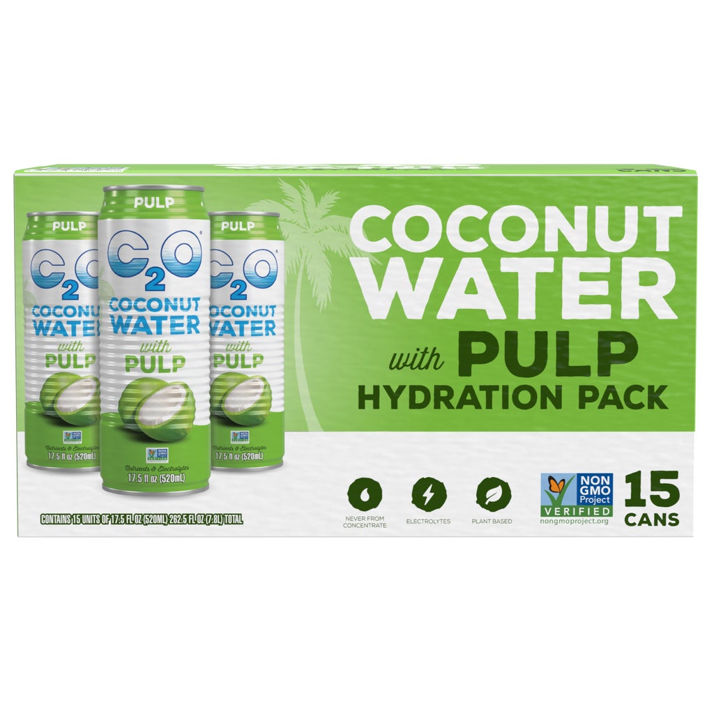 C2O Coconut Water Hydration Pack with Pulp, Original, 17.5 fl oz, 15 ct