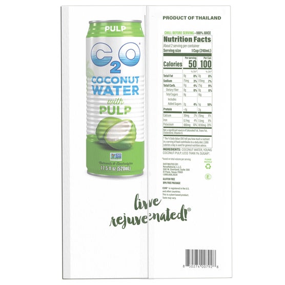 C2O Coconut Water Hydration Pack with Pulp, Original, 17.5 fl oz, 15 ct