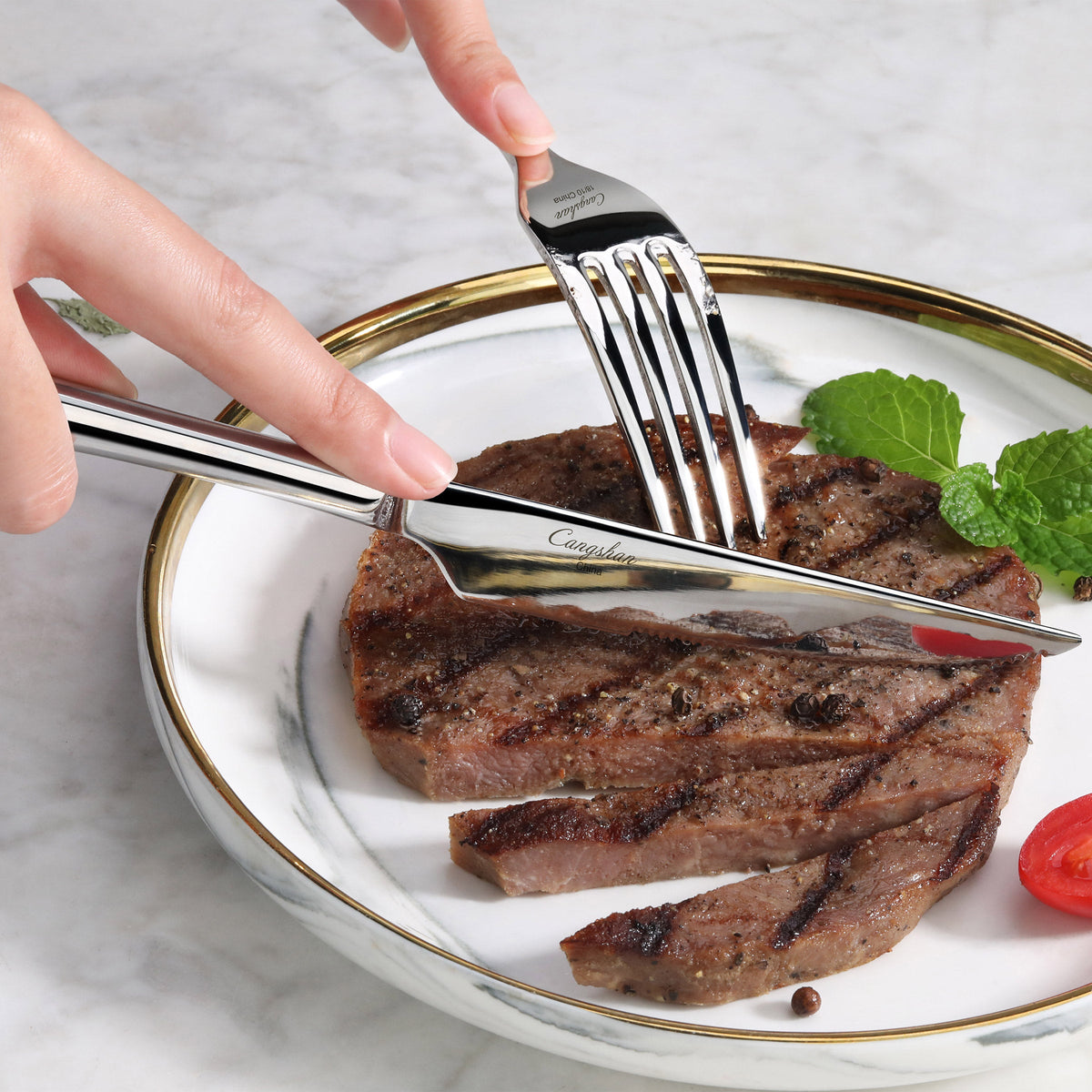 Cangshan Rain II Series 103-piece Stainless Steel 18/10 Forged Flatware Set