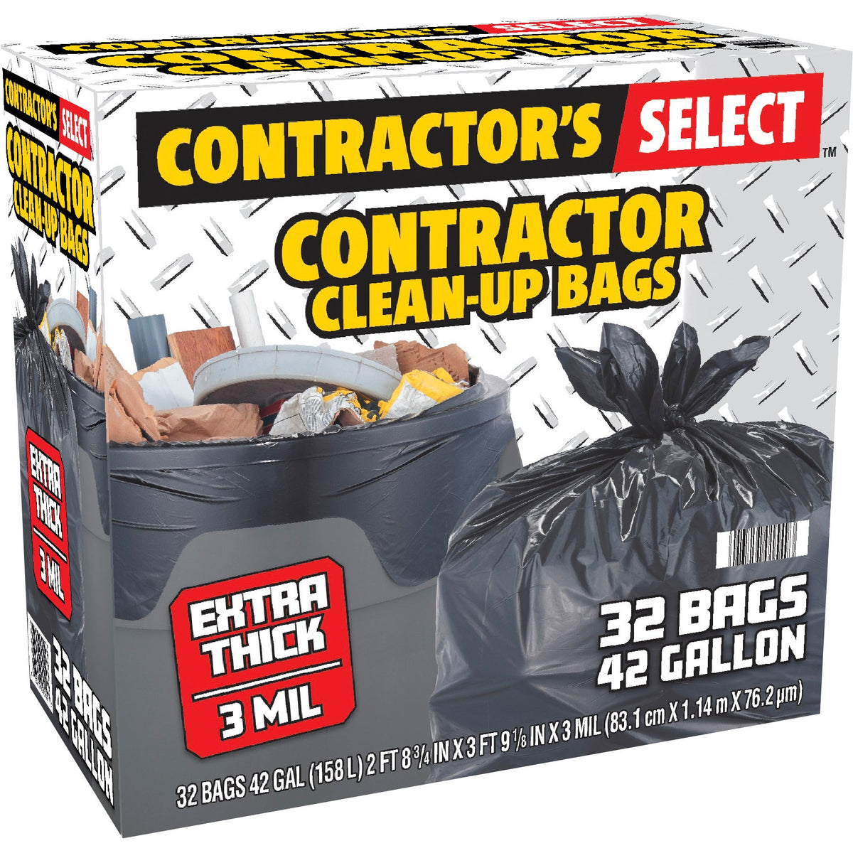 Contractor's Select Contractor Clean-Up Bags, Extra Thick, Black, 42 Gallon, 32 ct