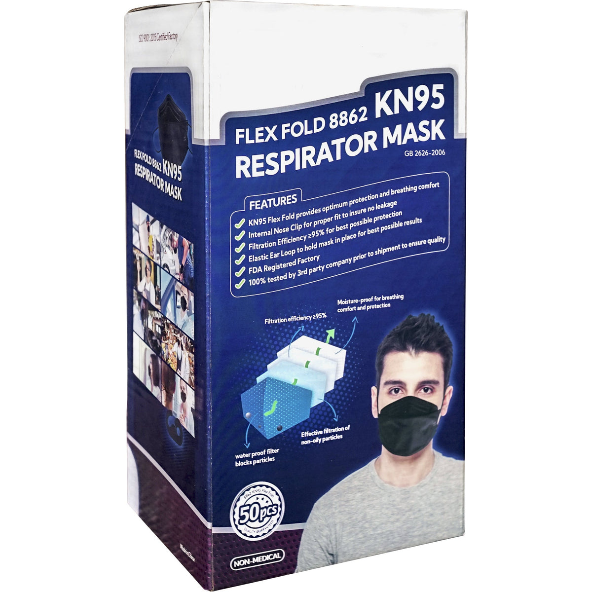 Flex Fold KN95 Respirator Face Mask, Black, 50 ct - image 2