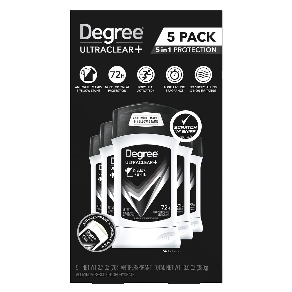 Degree Men UltraClear+ Antiperspirant Deodorant, Black & White, 2.7 oz, 5-pack - product image