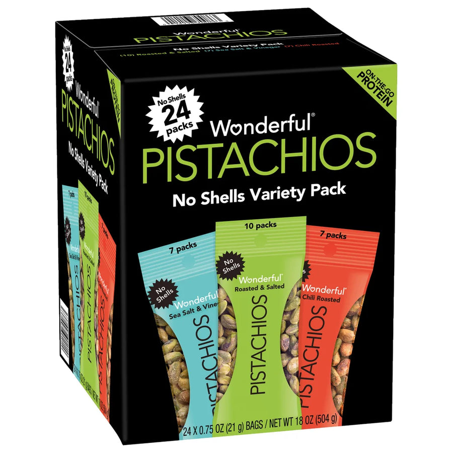 Wonderful Pistachios, No Shell, Variety Pack,.75 oz, 24-count