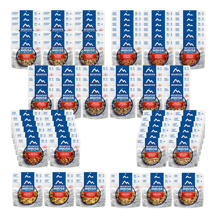 Mountain House 30 Day Outdoor Adventure/Emergency Meal Kit - 90 Pouch Assortment (180 Total Servings)