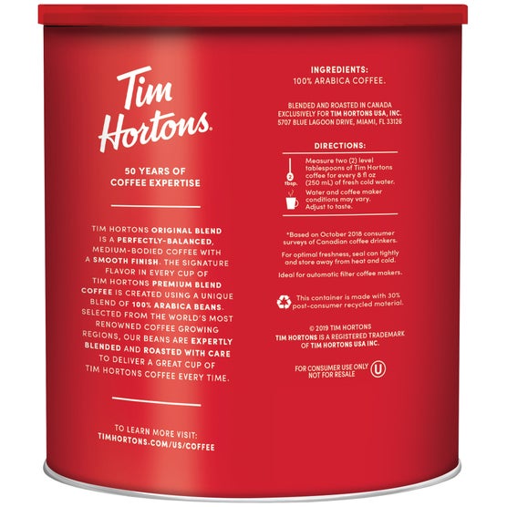Tim Hortons Original Blend Ground Coffee, Medium Roast, 3 lbs