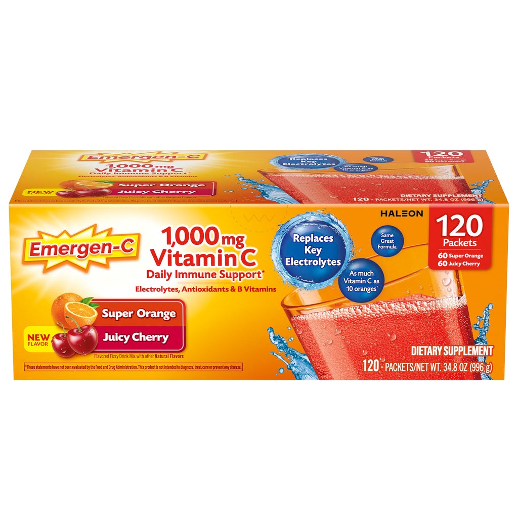 Emergen-C 1000 mg Vitamin C Daily Immune Support Fizzy Drink Mix, Variety Pack, 120 ct