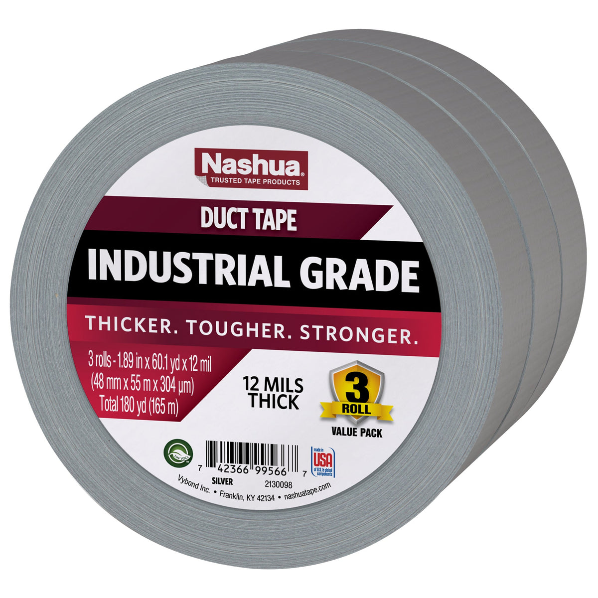 Nashua Industrial Grade Duct Tape, 1.89 in x 60.1 yd, Silver, 3 ct