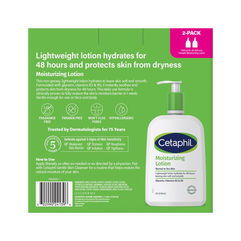 Cetaphil Moisturizing Lotion, Dry to Normal Sensitive Skin, 20 fl oz, 2-count - product image