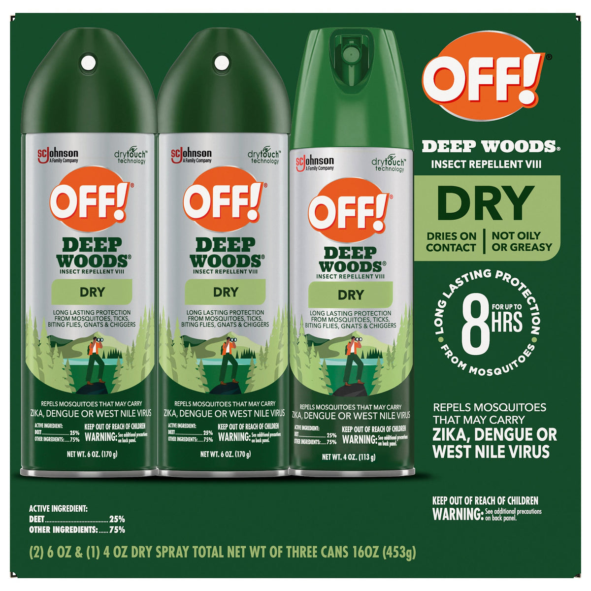 OFF! Deep Woods Insect Repellent VIII, Dry, 3 ct