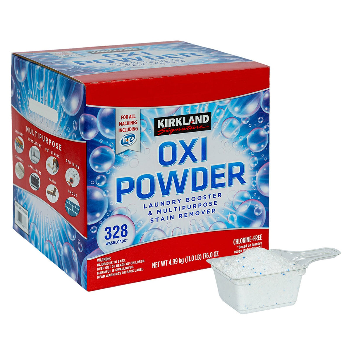 Kirkland Signature OXI Powder Laundry Booster & Multipurpose Stain Remover, HE Compatible, 328 Loads, 11 lbs - image 4