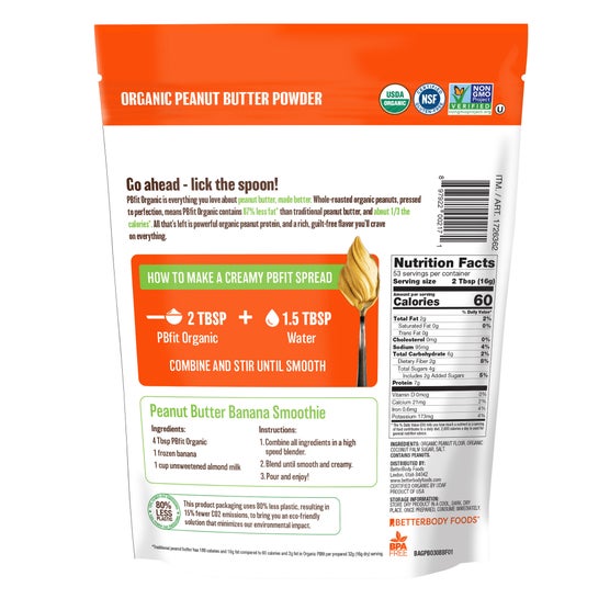 PBfit Organic Peanut Butter Powder, 30 oz