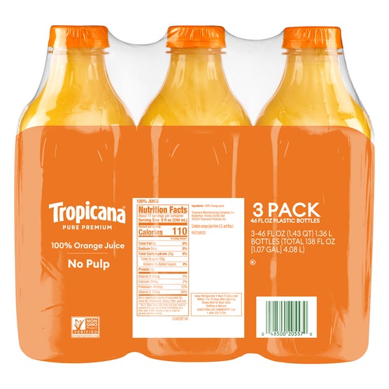 Tropicana Pure Premium 100% Orange Juice, No Pulp, 46 fl oz, 3 ct