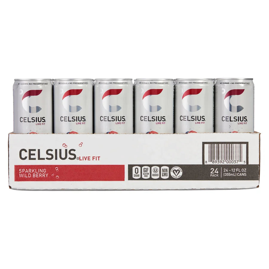 Celsius Sparkling Energy Drink, Wild Berry, 12 fl oz, 24-count