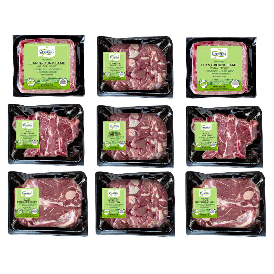 Crescent Foods Halal Hand-Cut Lamb Locker Pack - 9 Total Packs,  9 Lbs. Total