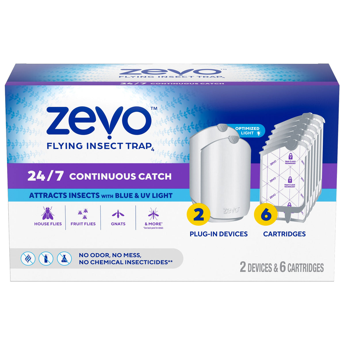 Zevo Flying Insect Trap Starter Kit, 2 Devices + 6 Cartridges