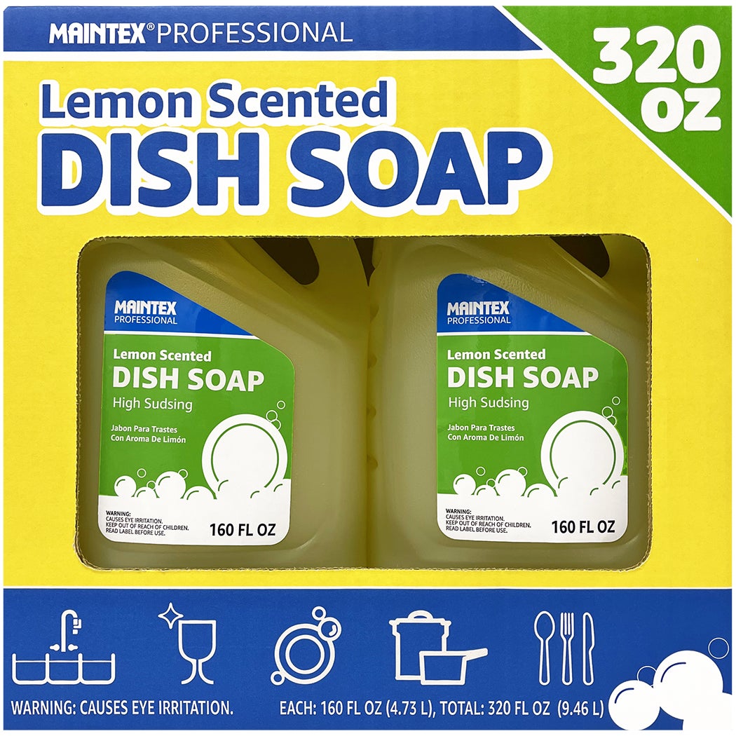 Maintex Professional High Sudsing Liquid Dish Soap, Lemon Scent, 160 fl oz, 2 ct