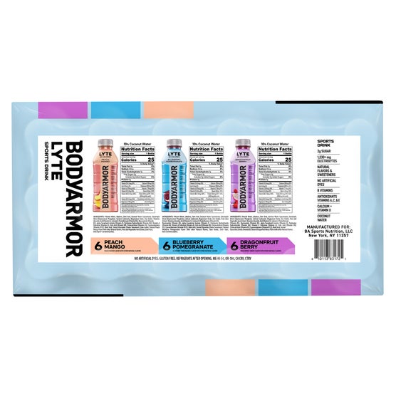 BODYARMOR LYTE Sports Drink, Variety Pack, 20 fl oz, 18 ct
