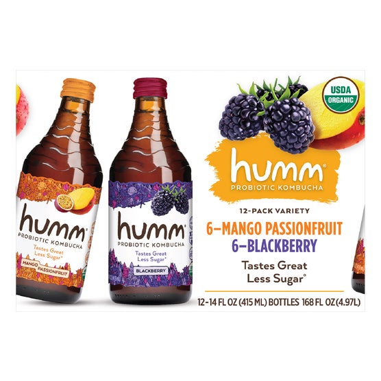 Humm Organic Probiotic Kombucha, Variety Pack, 14 fl oz, 12 ct