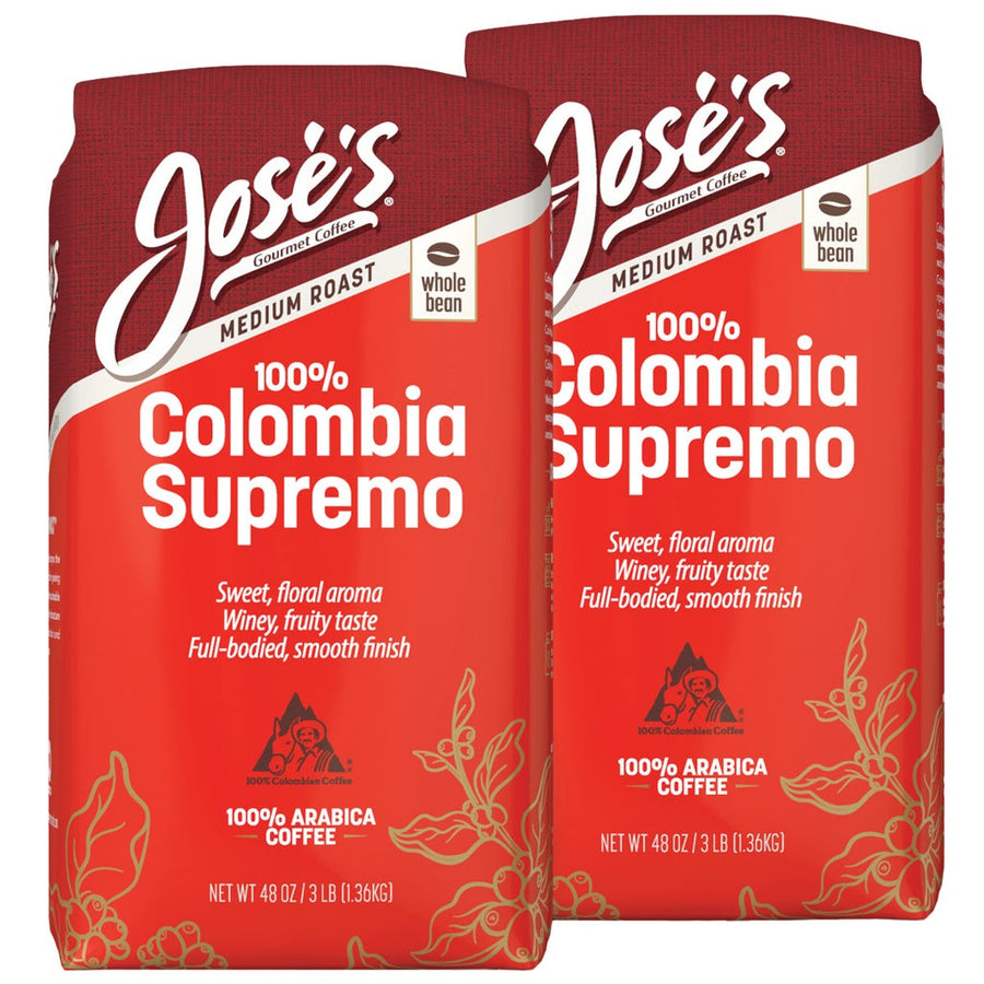 Jose’s 100% Colombia Supremo Whole Bean Coffee, Medium, 3 lbs, 2-pack