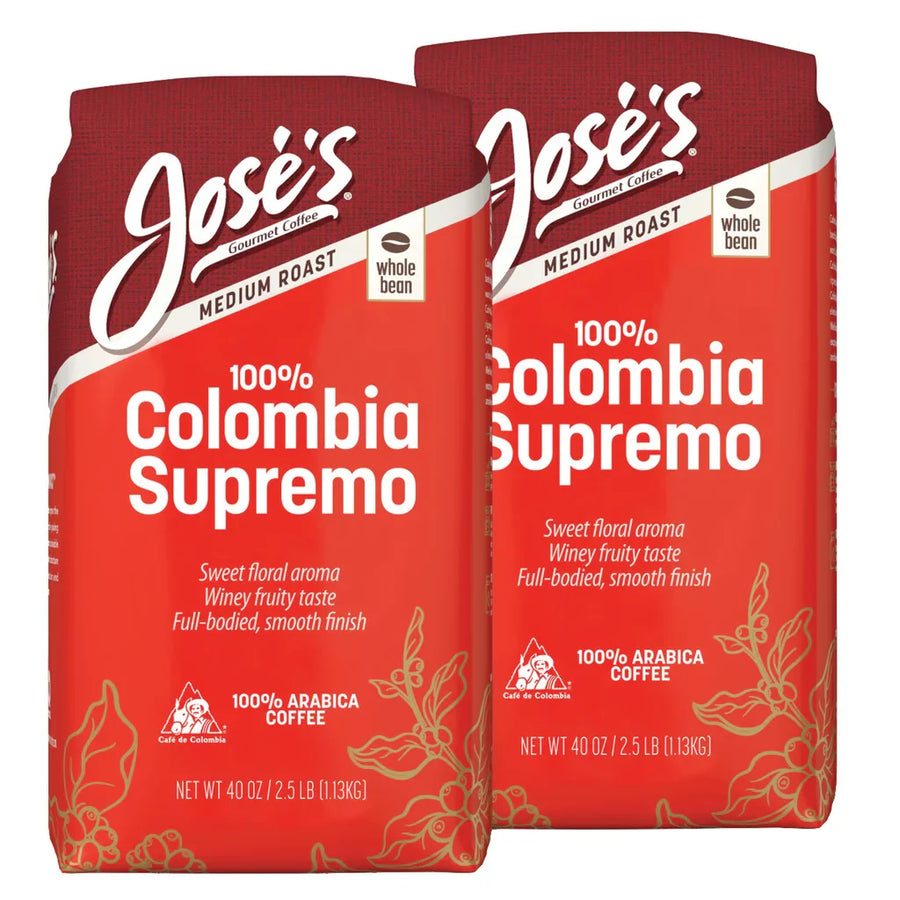Jose’s 100% Colombia Supremo Whole Bean Coffee, Medium, 3lbs, 2-pack