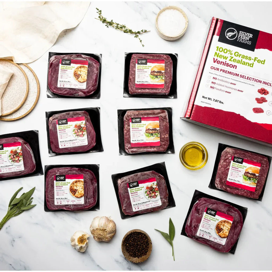 Silver Fern Farms 100% New Zealand Grass-Fed Venison Meat Box - 9 Total Packs, 7.87 Lbs. Total