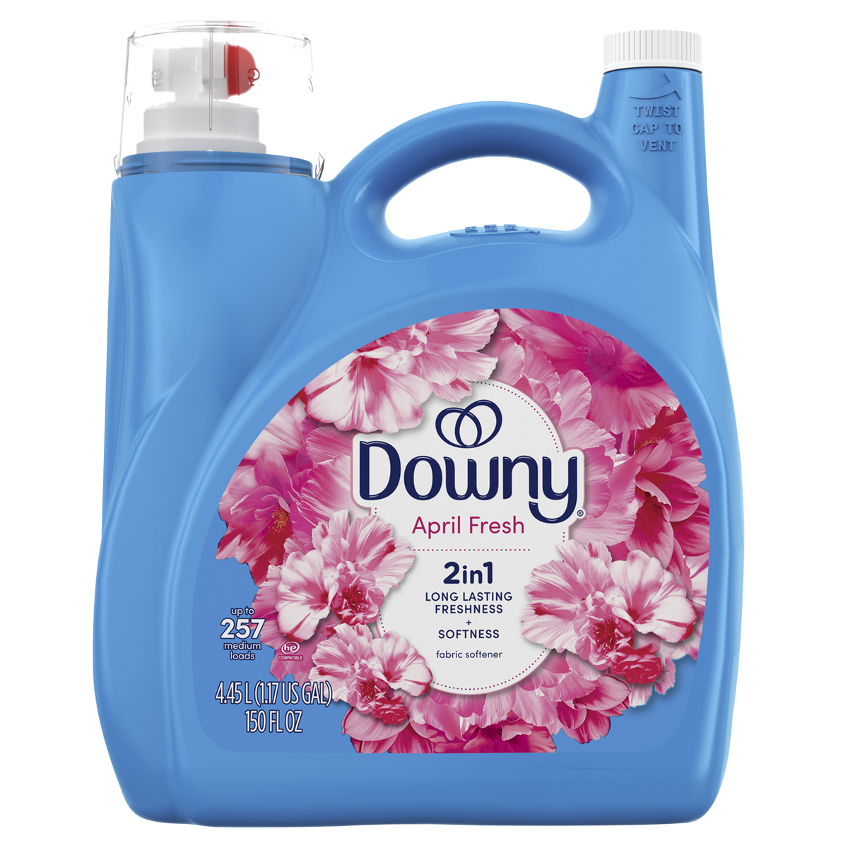 Downy 2-in-1 Liquid Fabric Softener, HE Compatible, April Fresh Scent, 257 Loads, 150 fl oz
