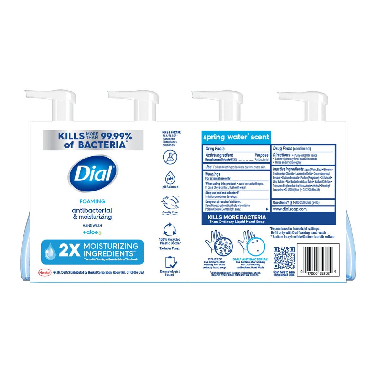 Dial Antibacterial & Moisturizing Foaming Hand Wash + Aloe, Spring Water Scent, 7.5 fl oz, 4 ct - image 2