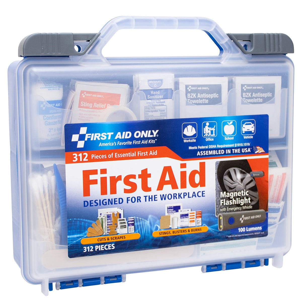 First Aid Only, Workplace First Aid Kit with Flashlight, 312 Pieces