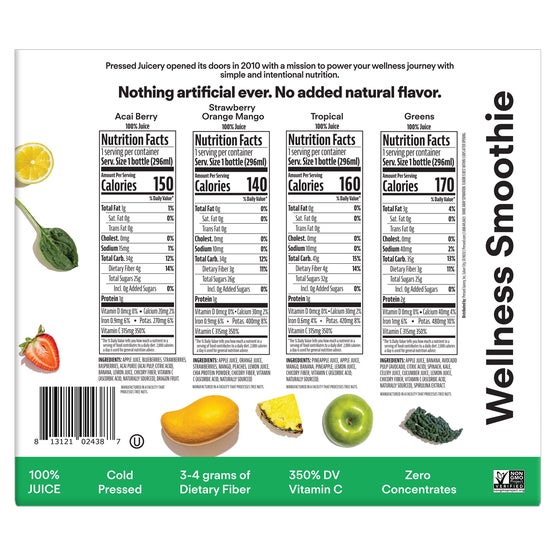Pressed Juicery Wellness Smoothie, Variety Pack, 10 fl oz, 8 ct