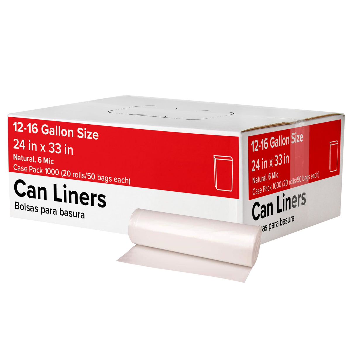 Trash Can Liners, 12-16 Gallon, 6 mic, Natural, 1000 ct